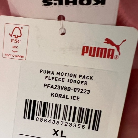 Puma Girls Motion Pack Fleece Jogger Koral Ice Sweatpants Size XL - Picture 3 of 4